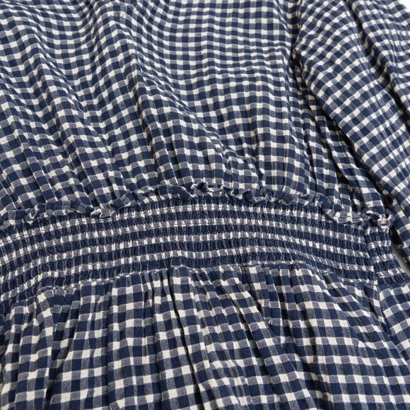 Zara Gingham Check Mini Dress Navy White Smocked Waist 100% Cotton - Picture 6 of 12